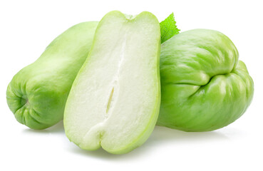 Chayote fruits isolated on white background.