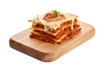 Lasagna Served on a Board on a Transparent Background. AI