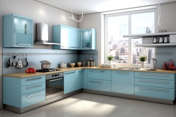 Fototapeta premium Interior of modern comfortable kitchen, AI generated