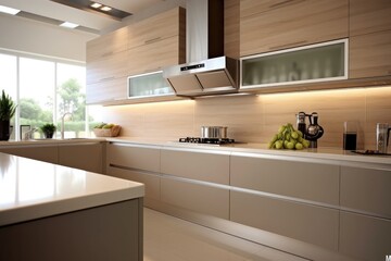 Fototapeta na wymiar Interior of modern comfortable kitchen, AI generated