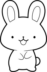 Rabbit vector illustration. Black and white outline Bunny coloring book or page for children