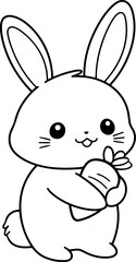 Rabbit vector illustration. Black and white outline Bunny coloring book or page for children