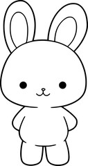 Rabbit vector illustration. Black and white outline Bunny coloring book or page for children