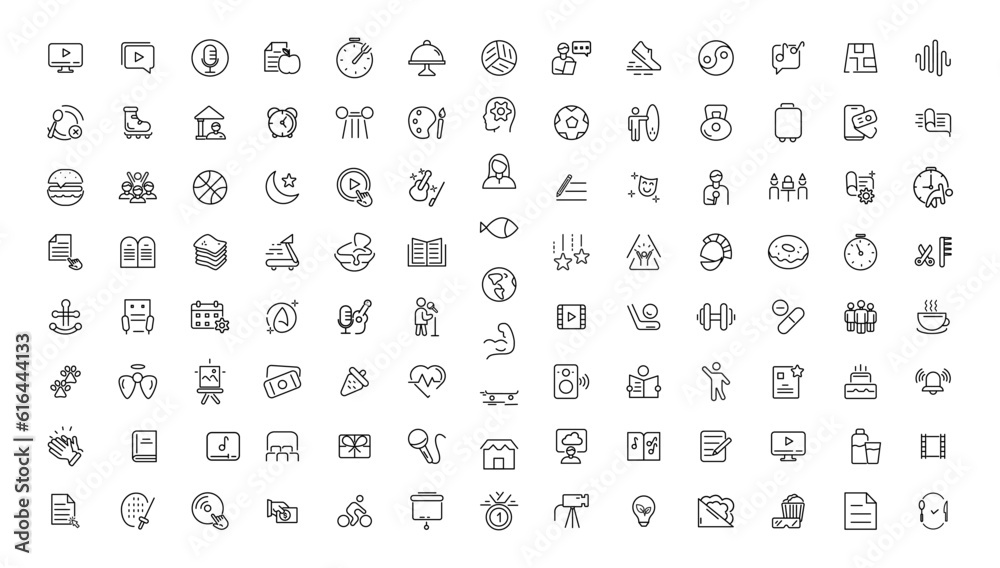 Wall mural Hobby and recreation linear icons collection.Set of thin line web icon set, simple outline icons collection, Pixel Perfect icons, Simple vector illustration