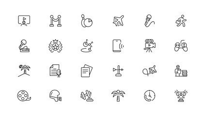 Hobby and recreation linear icons collection.Set of thin line web icon set, simple outline icons collection, Pixel Perfect icons, Simple vector illustration