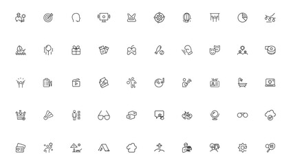 Hobby and recreation linear icons collection.Set of thin line web icon set, simple outline icons collection, Pixel Perfect icons, Simple vector illustration