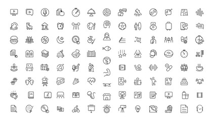 Fototapeta na wymiar Hobby and recreation linear icons collection.Set of thin line web icon set, simple outline icons collection, Pixel Perfect icons, Simple vector illustration