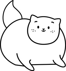 Vector linear black and white illustration. Cute fat cat sitting funny. Vector illustration