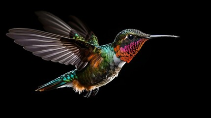 Capturing the Grace and Splendor of a Hummingbird in Close-Up with Black Background