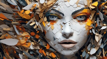 Artistic abstract, where a woman's face is transformed into a mesmerizing array of geometric shapes.