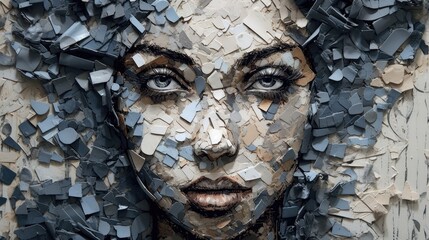 Artistic abstract, where a woman's face is transformed into a mesmerizing array of geometric shapes.