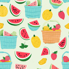 Seamless pattern - summer fruits  based on generative AI
