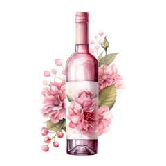 Wine Bottle Watercolor Clip Art, Christmas Watercolor Illustration, Floral Watercolor Sublimation Design, Wine Bottle Clip Art