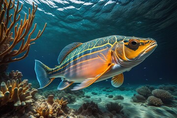 Fototapeta na wymiar Tropical fish on the coral reef of the Red Sea. generative ai