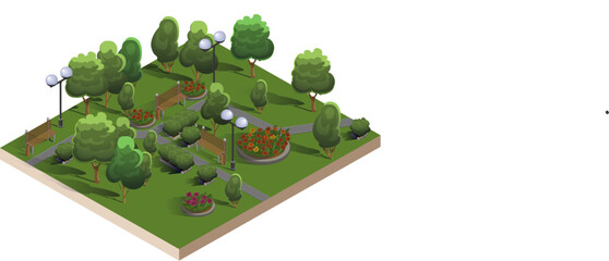 A city park and part of a set of design elements with an isometric view . Vector illustration.