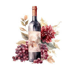 Wine Bottle Watercolor Clip Art, Christmas Watercolor Illustration, Floral Watercolor Sublimation Design, Wine Bottle Clip Art