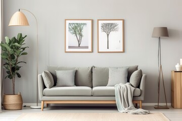 empty wall in classical style interior with white sofa on grey background wall,Generative AI