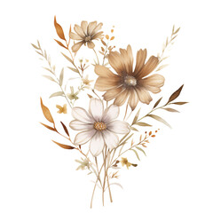 Brown Wildflower Watercolor Clip Art, Watercolor Illustration, Flowers Sublimation Design, Flower Clip Art