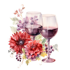 Wine Glass Watercolor Clip Art, Christmas Watercolor Illustration, Floral Watercolor Sublimation Design, Wine Glass Clip Art
