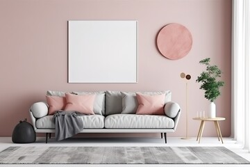 Stylish living room interior with comfortable green sofa,Generative AI
