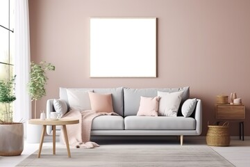Modern interior with white sofa panorama 3d render,Generative AI