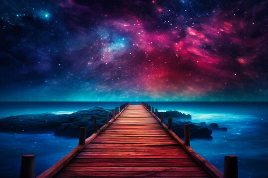 a pathway to heaven through the sky and stars