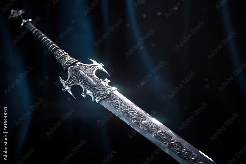 Wall mural fantasy medieval sword isolated on black background.generative ai