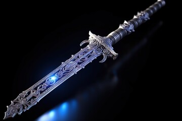 Fantasy Medieval sword isolated on black background.Generative Ai