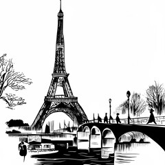 The sketch is vintage Paris. Generative AI.
