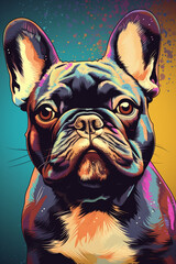Colorful Pop Art style drawing of French Bullldog dog. 