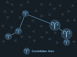 Zodiac constellation Aries on dark blue background. Placing stars in the sky.