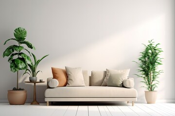 White living room interior with white sofa,Generative AI