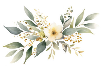 Watercolor Illustration of White Floral. Generative AI.
