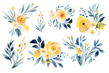 Fototapeta na wymiar Watercolor Illustration of Yellow Floral. Generative AI.