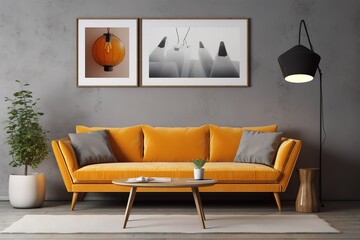Stylish living room interior with comfortable sofa,Generative AI