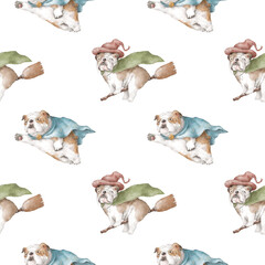 Cartoon bulldogs seamless pattern - obrazy, fototapety, plakaty