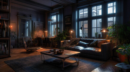 dark living space interior design