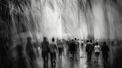 People Walking Long Exposure Black and White Crowd Setting Fast Movement Photo