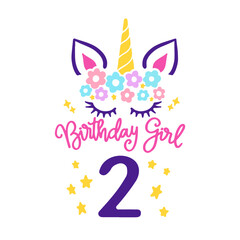 Second Unicorn Birthday Svg, 2nd Birthday Shirt Svg, Unicorn Face Svg, Unicorn svg, Birthday Girl svg, Gift for Birthday, Svg files for Cricut