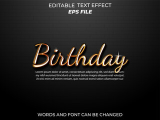birthday text effect, font editable, typography, 3d text. vector template