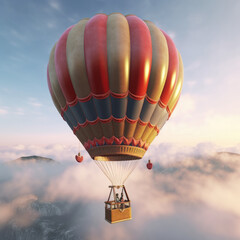 Hot air balloons flying over mountain