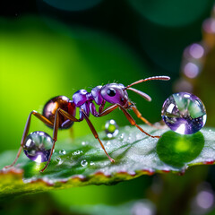 beautiful purple ant on leaf. AI generated