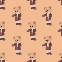 Seamless pattern with teddy bear illustration isolated on pastel background.