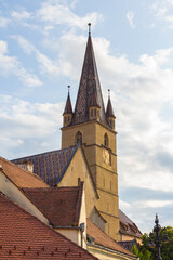 Fototapeta premium A view of the historic Lutheran Cathedral of St. Mary in the city of Sibiu. Transylvania. Romania