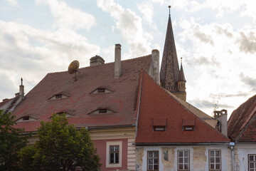 Obraz premium A view of an incredible historic building in the city of Sibiu. Transylvania. Romania