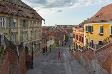 A beautiful historic street in the city of Sibiu. Transylvania. Romania