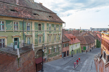 A beautiful historic street in the city of Sibiu. Transylvania. Romania