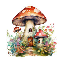 Fairy House Watercolor Clip Art, Fairyland Watercolor Illustration, Fairy House Sublimation Design, Mushroom House Watercolor Clip Art