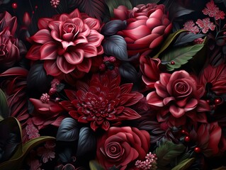 Abstract floral background with red and black flowers. 3D illustration..generated ai.