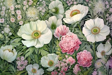 Floral background with daisies and poppies in pastel colors.generated ai.